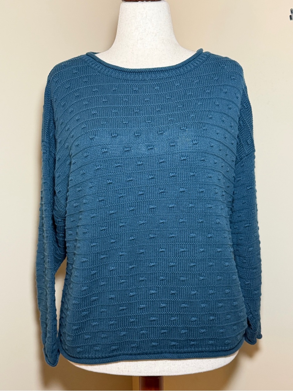 Garnet Hill Sweater M Blue Linen Organic Cotton Textured Knit Lightweight Top